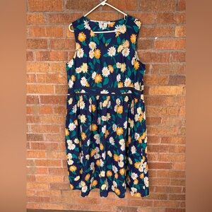 Coldwater Creek Impromptu Picnic Midi Dress Blue Floral Sundress Sz 2X
